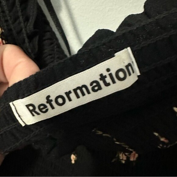 Reformation Black Floral Midi Dress XS Cottagecore Romantic Sustainable Chic - Picture 10 of 13